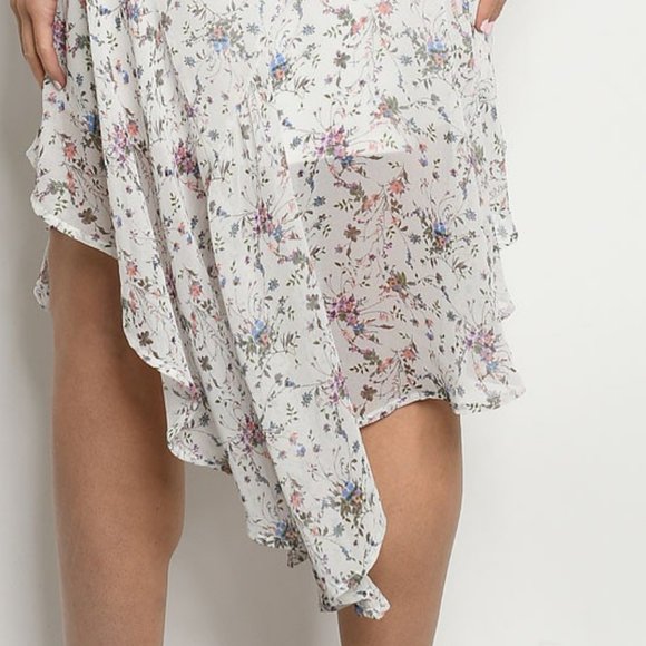 Handkerchief Hem Floral Print Dress Purple White - Picture 6 of 10